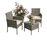 Relaxdays Set da Giardino in Rattan, 3 Pezzi, per 2 Persone, con poltrone e Tavolo con Piano in Vetro, Grigio, 82 x 58 x 57 cm
