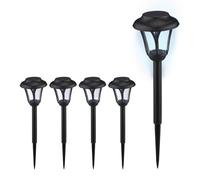 Relaxdays Lampade Solari da Giardino, Set da 5, LED Luce con Paletto per Fissaggio, per Esterni, HxD: 39 x 11 cm, Nero