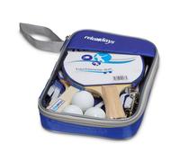 Relaxdays Set da Ping Pong, Gioco con 2 Racchette, Rete e 3 Palline, con Custodia, 2 Stelle, Blu