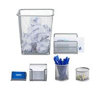 Relaxdays Set da Scrivania, Cancelleria Ufficio, 6 Accessori, Portadocumenti, Porta Foglietti, Portapenne, Argentato