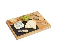 Relaxdays Set da Tavola per Formaggi, Vassoio in Bambù & 3 Coltelli da Formaggio, Tagliere, HLP 3 x 40 x 30 cm, naturale