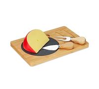 Relaxdays Set da Tavola, Vassoio in bambù e 2 Posate Formaggio, Piatto Tagliere per Aperitivo, 25 x 17 cm, Marrone Nero, Acciaio Inox, 1.5 x 25 x 17 cm