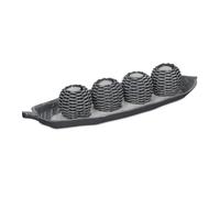 Relaxdays Portacandele Decorativo con Vassoio, 4 Porta-Tea Light e Sabbia, per Il Tavolino e Il Salotto, Grigio Bianco, Fibra di Legno, 8 x 48,5 x 16,5 cm