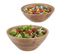 Relaxdays Set di 2 Ciotola da Portata, Set 2 Insalatiere, Ø 23 e 29 cm, Scodella in Legno Mango, Bowl Tavola e Cucina, Marrone, Gomma