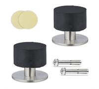 Set 2 Fermaporta Acciaio Autoadesivo da Pavimento o Parete Paracolpi Gomma