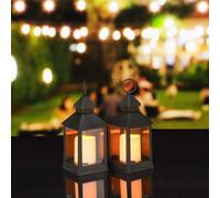 Relaxdays Set di 2 Lanterne a LED, Candela Effetto Fiamma, per Ambienti Esterni, H: 23 cm, Nero