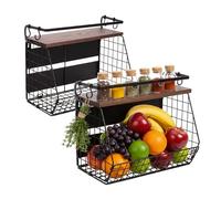 Relaxdays Set di 2 portafrutta da Parete magnetici in Metallo Nero/Marrone, 30x35,5x21 cm