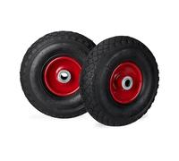relaxdays Set di 2 Ruote 3.00-4 per Carriola, ad Aria, 260x85 mm, Cerchione in Acciaio, Max.100 kg, Nero-Rosso