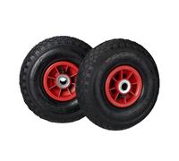 Relaxdays Set di 2 Ruote 3.00-4 per Carriola, ad Aria, 260x85 mm, Cerchione in Plastica, max.80 kg, Nero-Rosso