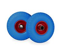 Relaxdays Set di 2 Ruote per Carrelli a Mano, Gomma Piena Antipanne, Asse 25mm, 100 kg, max, 260x85mm, Blu-Rosso