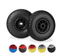 Relaxdays Set di 2 Ruote per Carriola, Pneumatici di Gomma Piena Antipanne, ASSE 25mm, Max.80 kg, 260x85mm, Nero