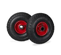 relaxdays Set di 2 Ruote per Carriola, Ruota Completa ad Aria 3.00-4 con Cerchione in Acciaio, ASSE D: 25mm, Diametro ruota: 26 cm ca. Nero-Rosso