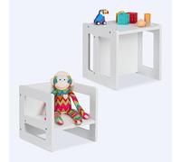Relaxdays Set di 2 sgabelli per Bambini, 2 Altezze di Seduta, con braccioli, AxLxP: 30x30x30 cm, MDF, Bianco