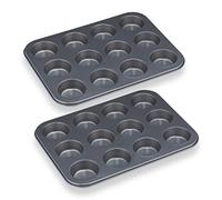 Relaxdays Set di 2 Stampi per Muffin, 12 Formine, Teglia per Cupcake Antiaderente, Acciaio al Carbonio, Ø 6,5 cm, Grigio