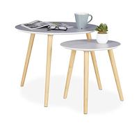 relaxdays Set di 2 Tavolini Modulari, Gambe, Rotondi, Design Decorativo, Ø 40 & 60 cm, Grigio/Legno Naturale, Pannelli MDF, LegnoNaturale, 48.00 x 60.00 x 60.00 cm