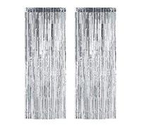 Relaxdays Set di 2 Tende a Frange, Decorazione per Compleanni, Tenda Luccicante a Fili, 100 x 250 cm, Argento