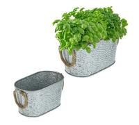 Set di 2 vasi zincati ovali martellati Contenitori decorativi 3 litri 5,5 litri