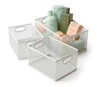 Relaxdays Set di 3 cesti portaoggetti, in Metallo, Maniglie, Bagno, cameretta dei Bambini, Soggiorno, Cestino per Utensili, Colore: Bianco