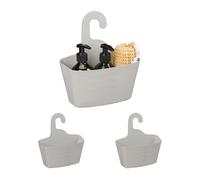 Relaxdays Cestino Portaoggetti da Doccia, Set da 3, Cestello Sospeso, in Plastica per Shampoo, Bagnoschiuma, Grigio, 25 x 23 x 10 cm