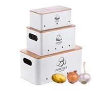 Relaxdays Set di 3 contenitori in Metallo Bianco per Patate, cipolle e Aglio, 19 x 33 x 15 cm