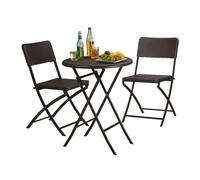 Relaxdays Set Mobili da Giardino BASTIAN, Tavolo e Sedie Campeggio, Pieghevoli, Rattan, HxLxP 75,5x60x60 cm, Marrone
