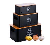 Relaxdays Set di 3 scatole, Patate, cipolle, Aglio, contenitori per Verdure con Coperchio, Metallo, Nero