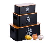 Relaxdays Set di 3 scatole, Patate, cipolle, Aglio, contenitori per Verdure con Coperchio, Metallo, Nero