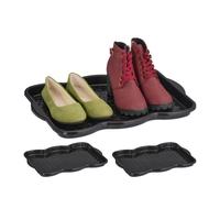 Relaxdays Poggiascarpe, Set da 3 Vaschette per Scarpe Bagnate, per Corridoio, Armadio, Auto, 3 x 48 x 34 cm, Nero