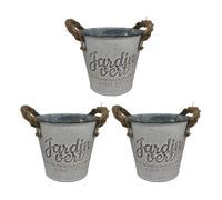 Set di vasi Relaxdays, 3 vasi Giardino Verde, H x D: 12,5 x 14 cm, Vaso per Erbe aromatiche, Metallo e Juta, Argento