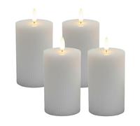 Relaxdays Set di 4 Candele LED tremolanti in Vera Cera, scanalate, 13x7.5 cm, Grigio Chiaro
