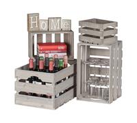 relaxdays Set da 4 Cassette Vintage in Legno, Contenitore Decorativo, 4 Misure, Bottiglie & Libri, Shabby, Grigio