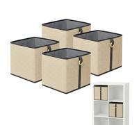 Relaxdays Set di 4 cestini bambù e Tessuto, per Bagno e scaffali, con Manico, A x L x P 30x30x30 cm, Naturale-Nero