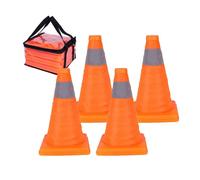 Relaxdays Coni segnaletici Pieghevoli con Strisce Riflettenti, Set da 4, 30x19x19 cm, Arancione e Argento