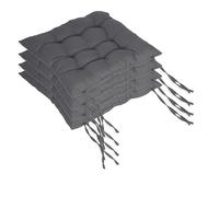 Relaxdays Set di 4 Cuscini per Sedie 40x40 cm Trapuntati con Lacci Poliestere Antracite