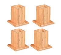 Relaxdays Set di 4 Rialzi per Mobili, Aumento in Altezza di 14 cm per Letti ECC, HLP: 15, 5x14,5 cm, Legno Naturale, bambù, 4 Pezzi