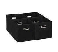 Relaxdays Set di 4 Scatola Portaoggetti, Set 4 Box a Cubo da Scaffale HLP 30 x 30 x 30 cm, Portagiochi Pieghevole in Stoffa, Nero, Poliestere