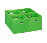 Relaxdays Set di 4 Scatola Portaoggetti, Set 4 Box Cubo da Scaffale HLP 30 x 30 x 30 cm, Portagiochi Pieghevole in Stoffa, Verde, Poliestere