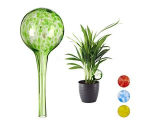 Relaxdays Set di 4 sfere per irrigazione dosate per piante e fiori, per ufficio, vacanze, diametro 6 cm, vetro, verde