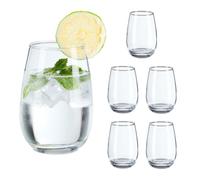 Relaxdays Set 6 Bicchieri in Vetro per Acqua e Bibite, 400 ml, Lavabili in Lavastoviglie, Servizio Tavola, Trasparente