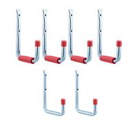 Relaxdays Set da 6 Ganci Porta Utensili, Parete, Attrezzi da Giardino e Officina, Fino a 17,5 kg, Acciaio, Argento Rosso