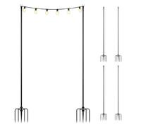 Relaxdays Set di 6 Pali per luci a Catena 3 m, Giardino Esterno, Ferro Nero | palo porta-luci 2-in-1 (terra/recinzione)