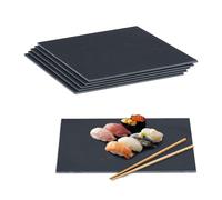 Relaxdays Piatti in Ardesia, Set da 6 Vassoio da Buffet per Servire Formaggi, Salumi e Aperitivo, 40 x 30 cm, Antracite