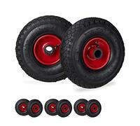 Relaxdays Set di 8 Ruote per Carriola, Ruota Completa ad Aria 3.00-4 con Cerchione in Acciaio, ASSE D: 25mm, Nero-Rosso