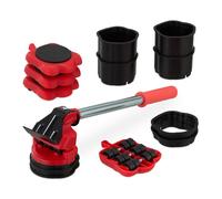 Relaxdays Set di Sollevatori e Rulli per Mobili, per Trasporto e Trasloco, Fino 150 kg, Girevoli, 8 Attacchi, Rosso/Nero, Gomma, 2,5 x 8 x 10 cm