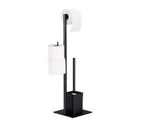 Relaxdays Set di Accessori per WC con Piantana Portarotolo, Porta Scopino, Autoportante, HxLxP: 72 x 25 x 20 cm, Nero