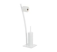 Relaxdays Set di Accessori per WC, Piantana con Portarotolo, Scopino e Portascopino, Igienico, 78x29x20 cm, Bianco, Acciaio