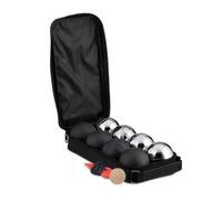 Relaxdays Set di Bocce da Gioco, 8 Sfere in Acciaio con Boccino in Legno, Misuratore di Distanza, Custodia, Argento Nero, D: 72 mm