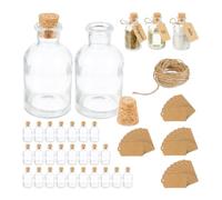 Relaxdays Set da 30 Bottigliette in Vetro per Bomboniere, Bottiglie da 60 ml, Barattolini con Tappo, Trasparente Marrone