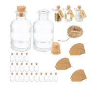 Relaxdays Set da 25 Bottigliette in Vetro per Bomboniere, Bottiglie da 60 ml, Barattolini con Tappo, Trasparente Marrone