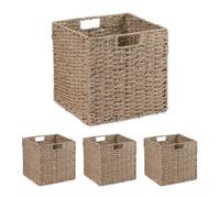 Relaxdays Set 4 Cesti Intrecciati Portaoggetti in Seagrass, 30x30x30cm, Scatola da Scaffale Cubo, Stile Vimini, Naturale, Fibra vegetale